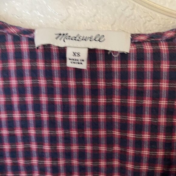 ☀️ MADEWELL Flutter-Sleeve Side-Tie Wrap Top in Plaid XS Crop Casual Boho Cute - Picture 3 of 6